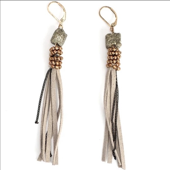 Jewelry - Hematite Nugget Leather Fringe Earrings